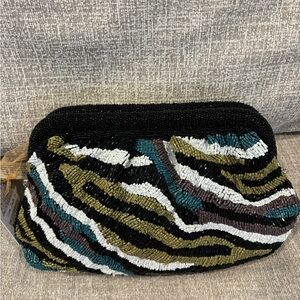 Beaded Zebra Print Bag w/ Chain Strap | Statement Evening Bag